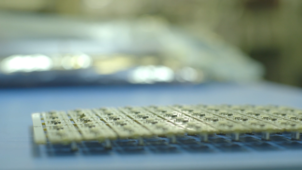 Electronic circuit boards on an assembly workbench